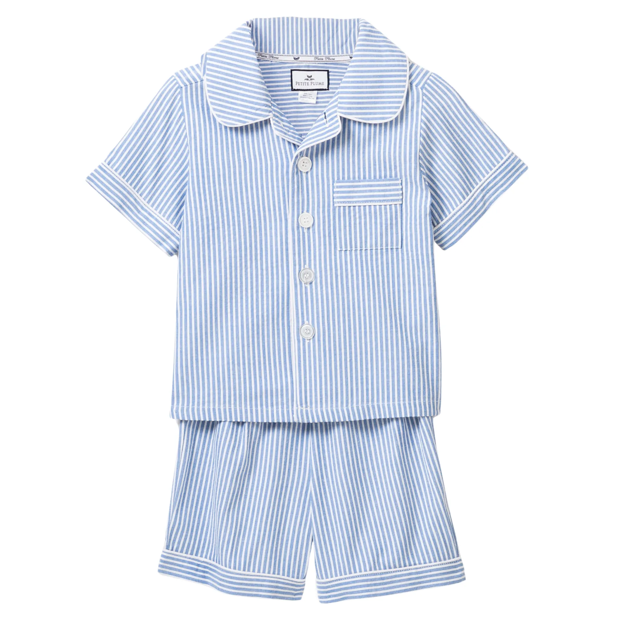Kid's Twill Pajama Short Set in French Blue Seersucker