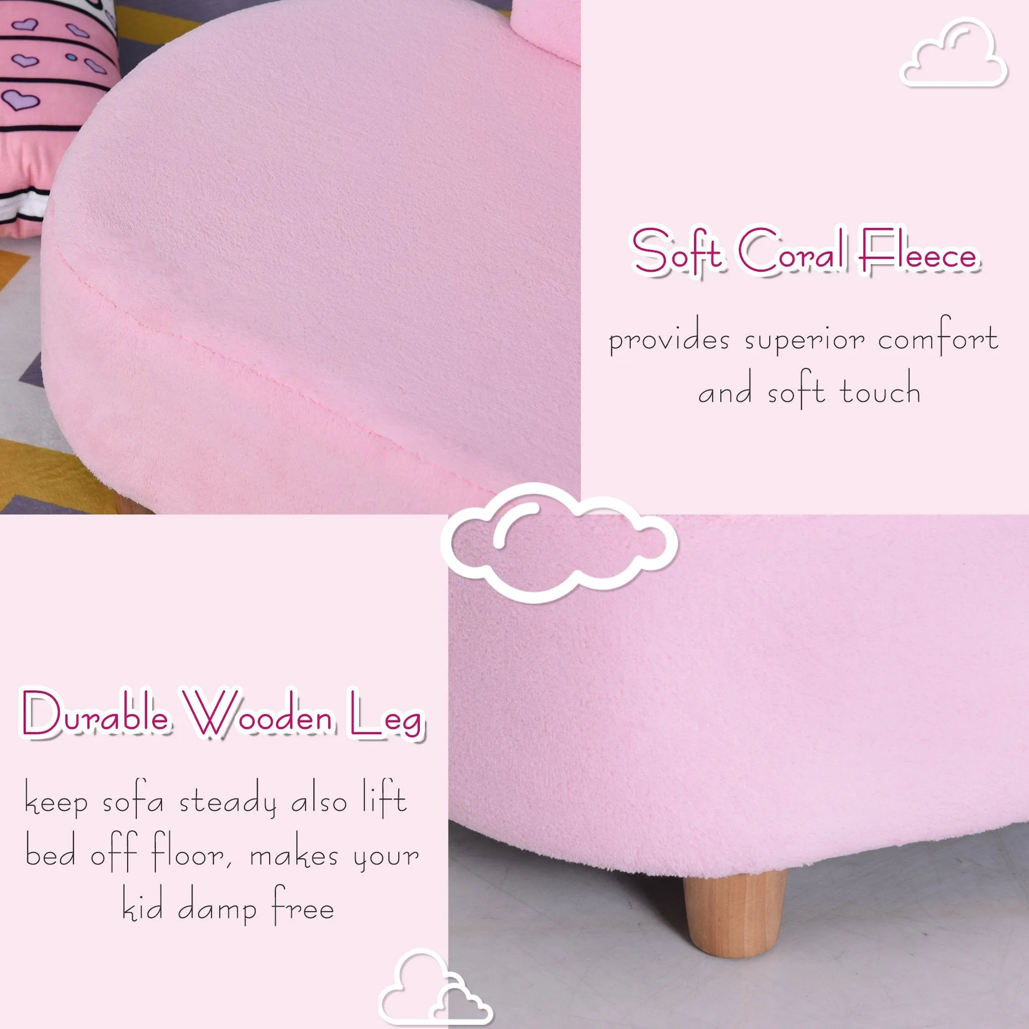 Kids Velvet-Like Chaise Lounge Pink