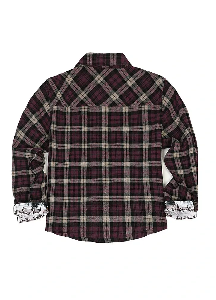 Kids Wildlife Adventure Flannel Plaid Shirt