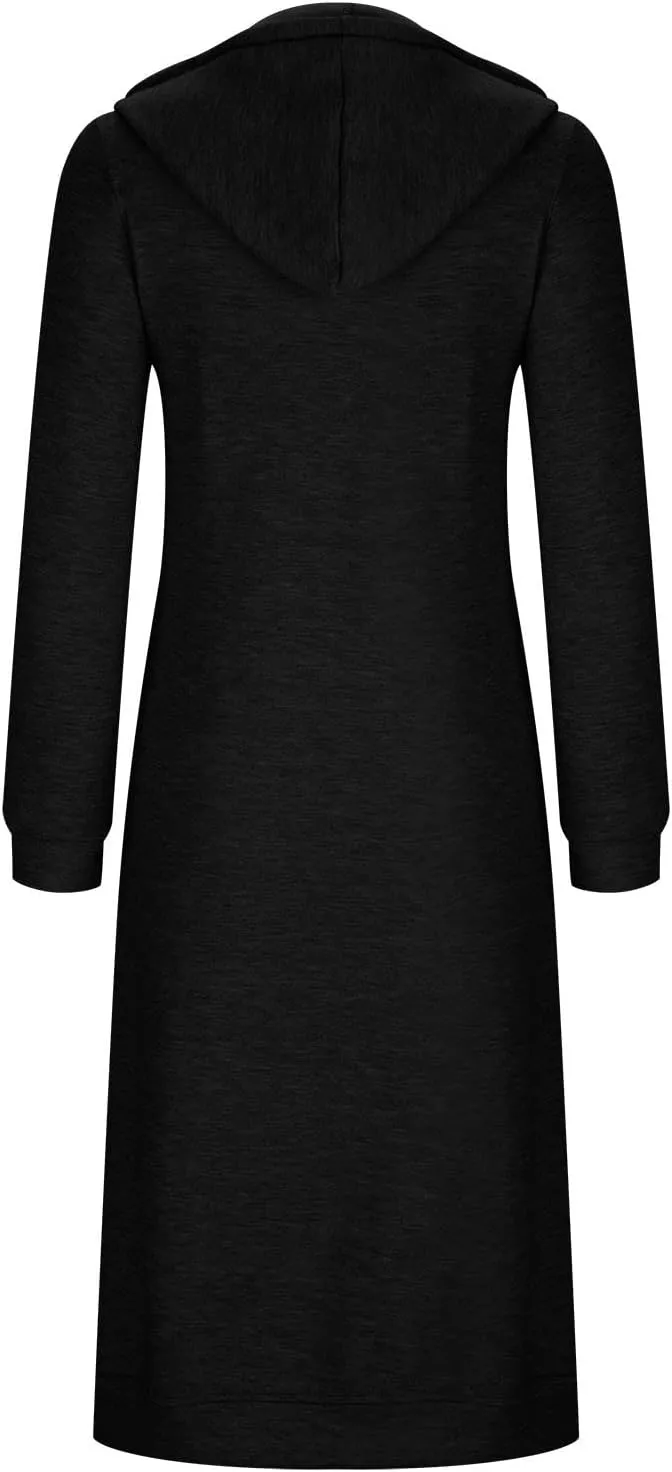Knee Length Sweatshirts Long Hoodies for Women 2024 Winter Full Zip Up Drawstring Hooded Coat Fall Fashion Outwear
