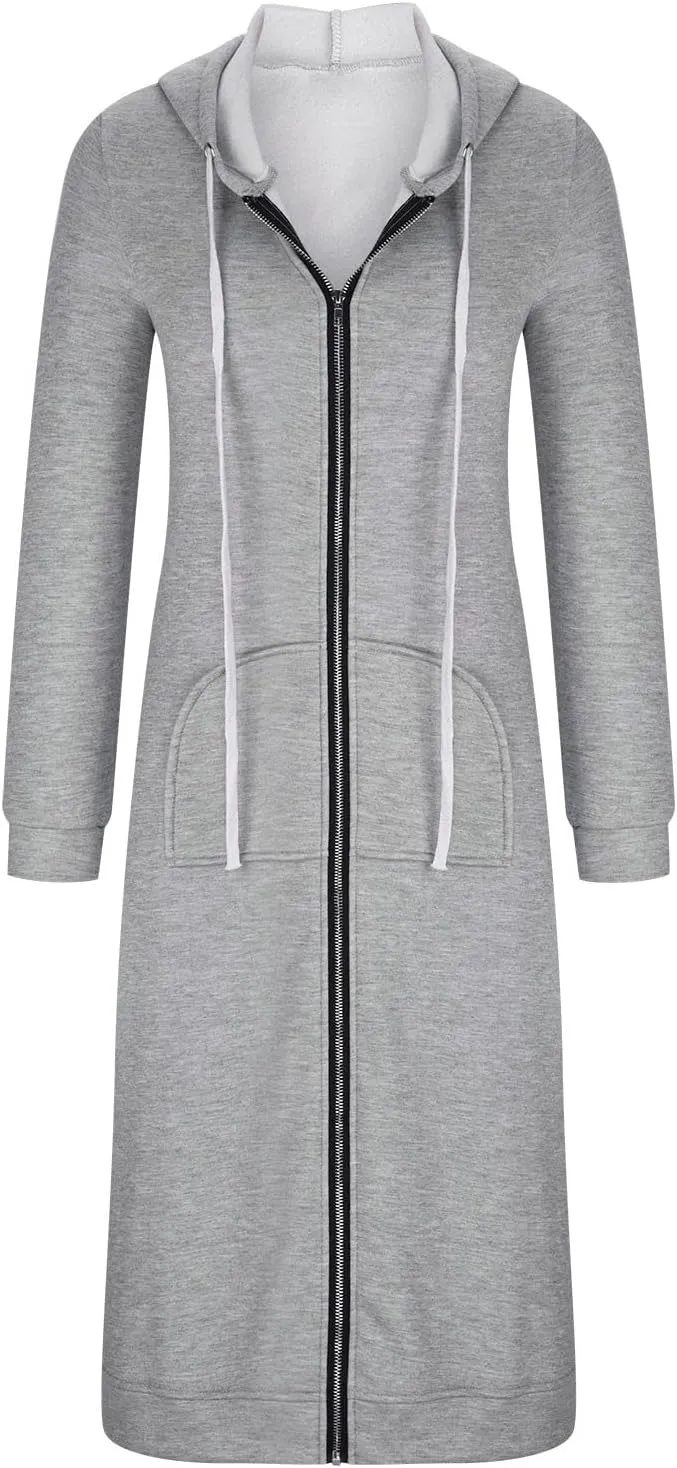 Knee Length Sweatshirts Long Hoodies for Women 2024 Winter Full Zip Up Drawstring Hooded Coat Fall Fashion Outwear
