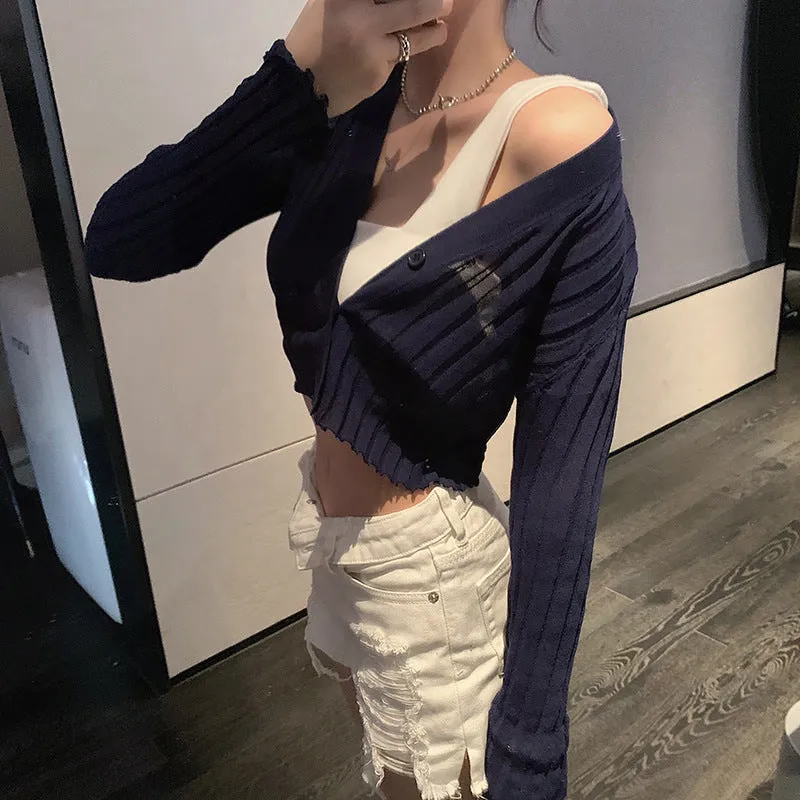 Knitted Cardigan Sunscreen High Waist Ice Silk Coat