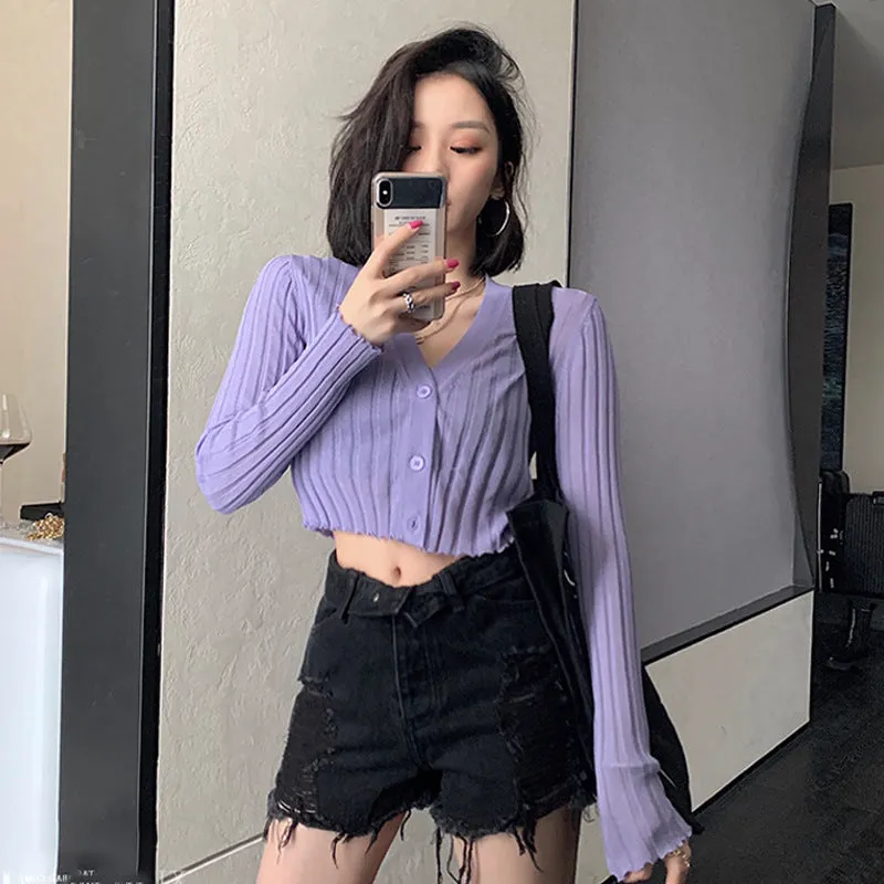 Knitted Cardigan Sunscreen High Waist Ice Silk Coat