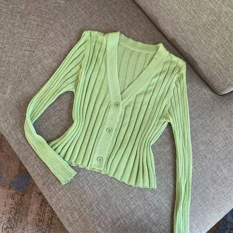 Knitted Cardigan Sunscreen High Waist Ice Silk Coat
