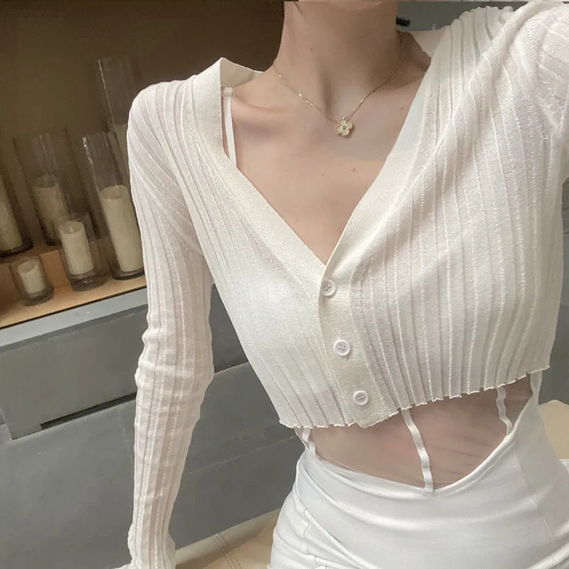 Knitted Cardigan Sunscreen High Waist Ice Silk Coat
