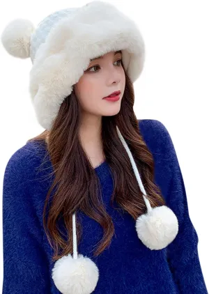 Knitted Hat for Women Winter Pompom Hat for Women Knit Womens Crochet Hat Warm Bucket Outdoor Ear Cover Hats