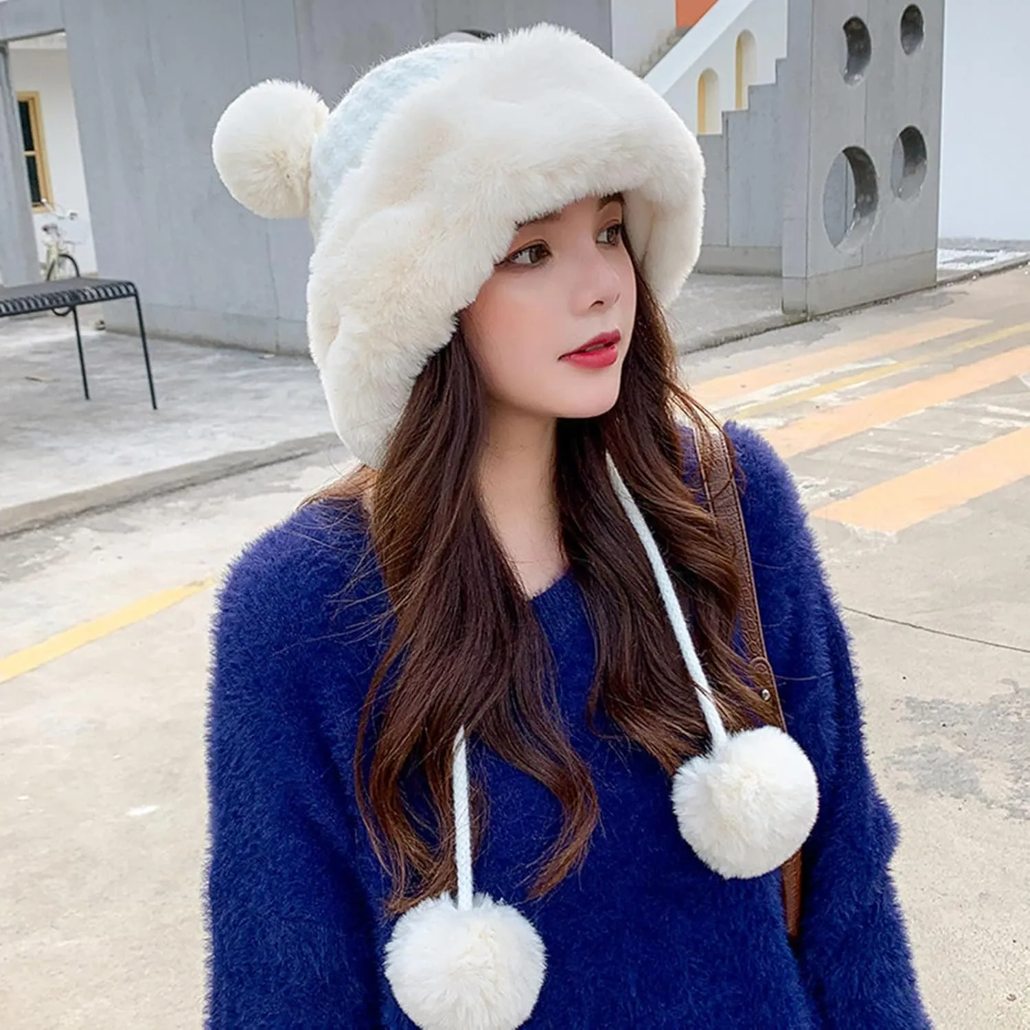 Knitted Hat for Women Winter Pompom Hat for Women Knit Womens Crochet Hat Warm Bucket Outdoor Ear Cover Hats