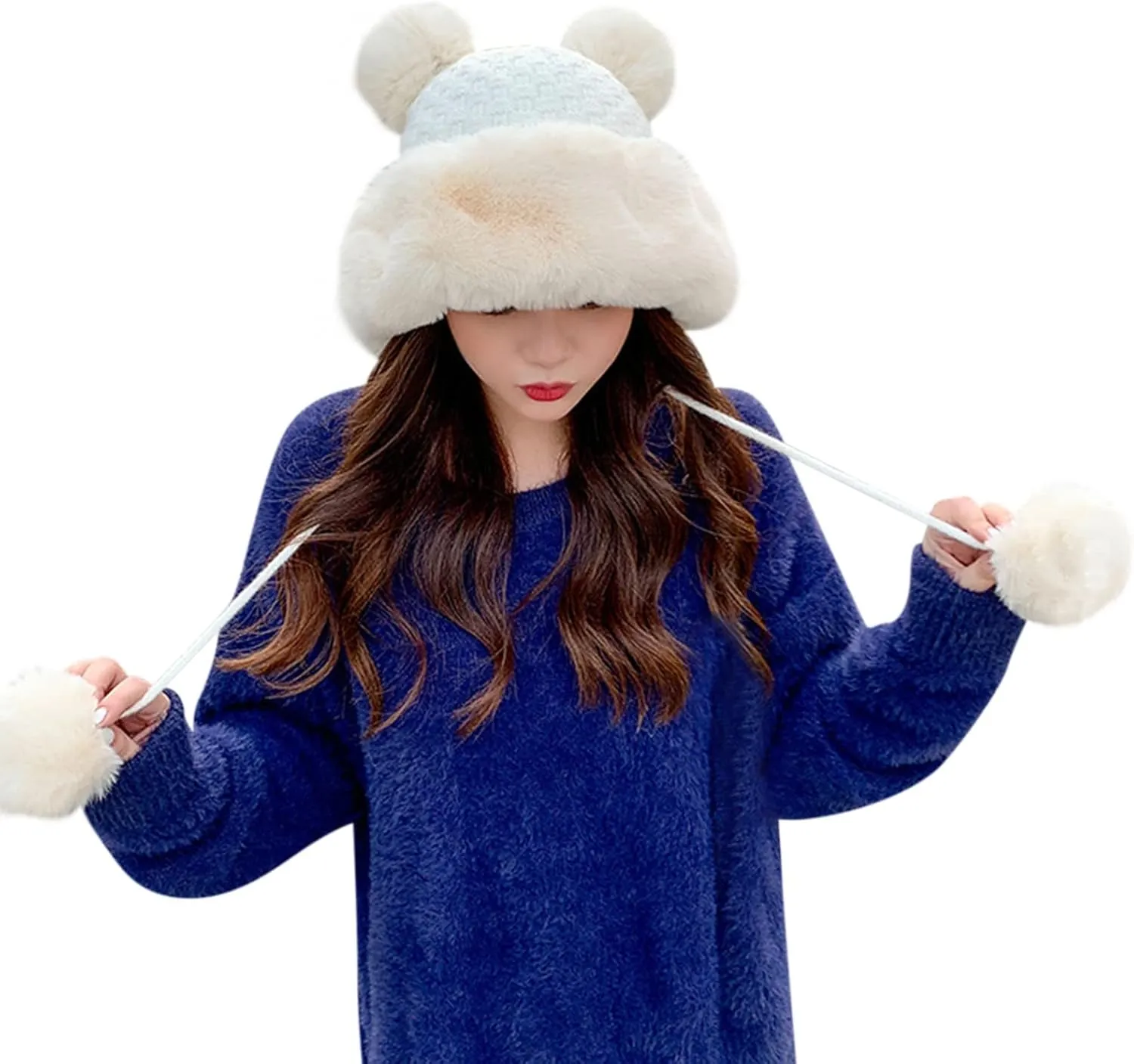 Knitted Hat for Women Winter Pompom Hat for Women Knit Womens Crochet Hat Warm Bucket Outdoor Ear Cover Hats