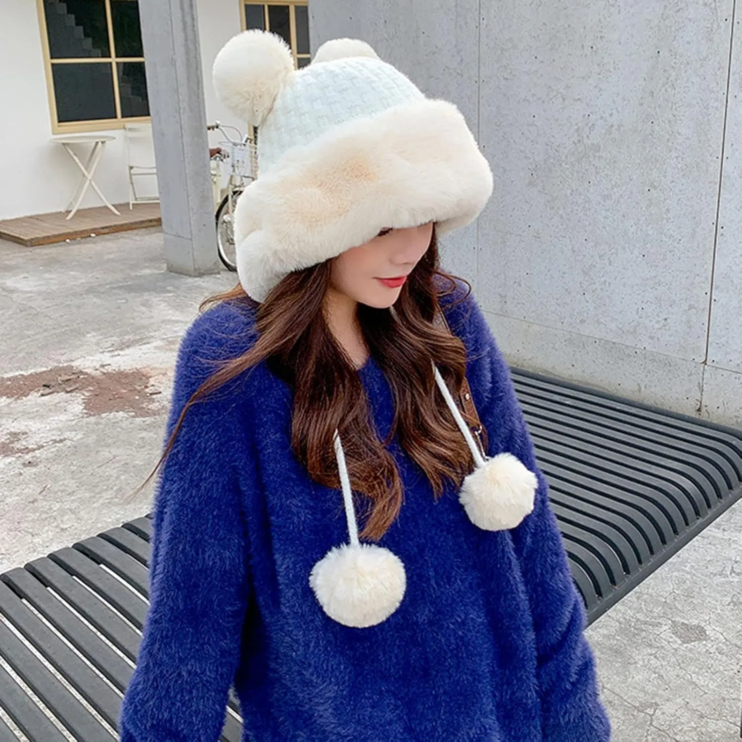 Knitted Hat for Women Winter Pompom Hat for Women Knit Womens Crochet Hat Warm Bucket Outdoor Ear Cover Hats