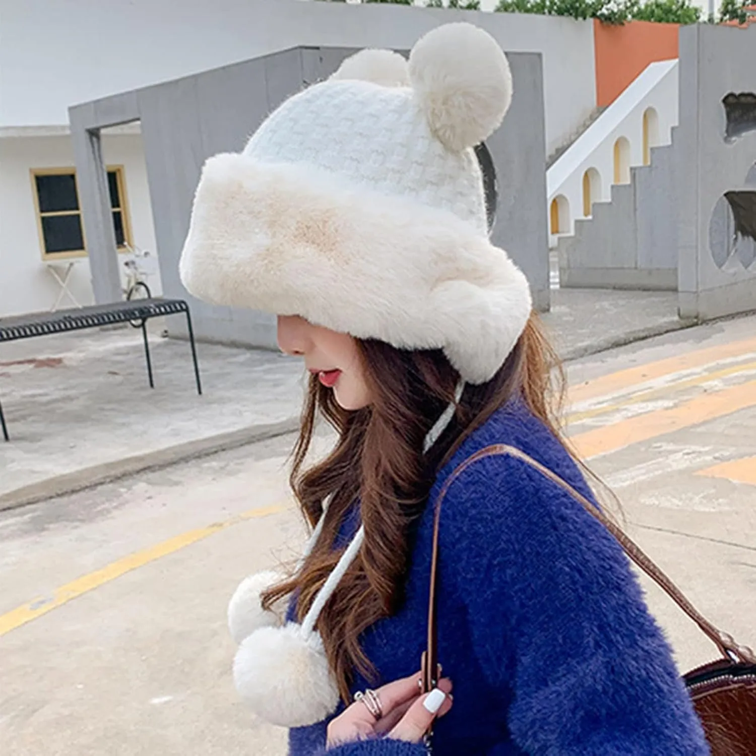 Knitted Hat for Women Winter Pompom Hat for Women Knit Womens Crochet Hat Warm Bucket Outdoor Ear Cover Hats