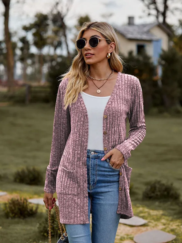 Kristie Brushed Pitted Solid Color Long-Sleeved Ladies Cardigan