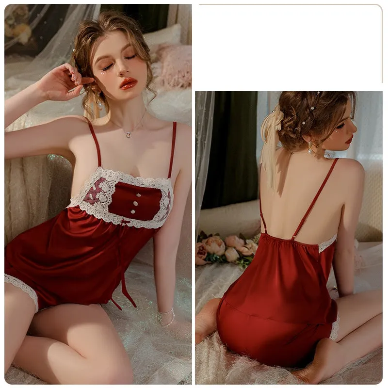 Lace Chest Covering Pajamas Shorts Suit