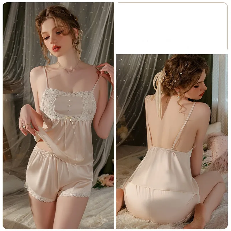 Lace Chest Covering Pajamas Shorts Suit