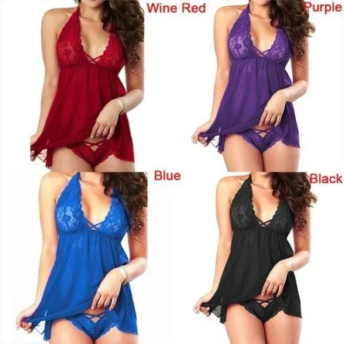 Lace Halter Top Nighty w/ Matching Panties