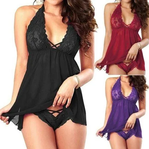 Lace Halter Top Nighty w/ Matching Panties