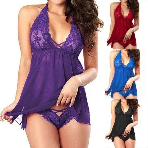 Lace Halter Top Nighty w/ Matching Panties