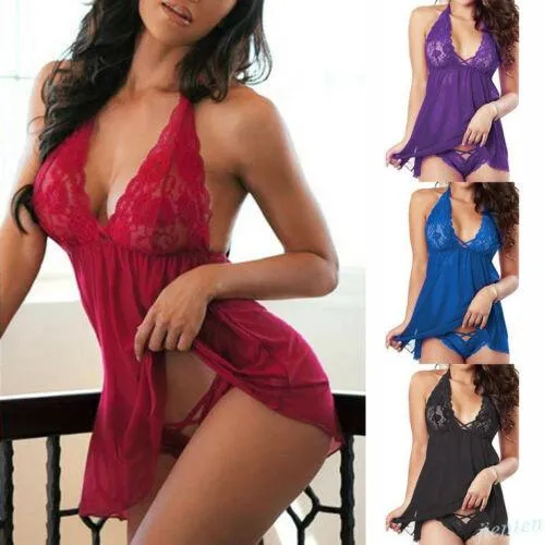 Lace Halter Top Nighty w/ Matching Panties