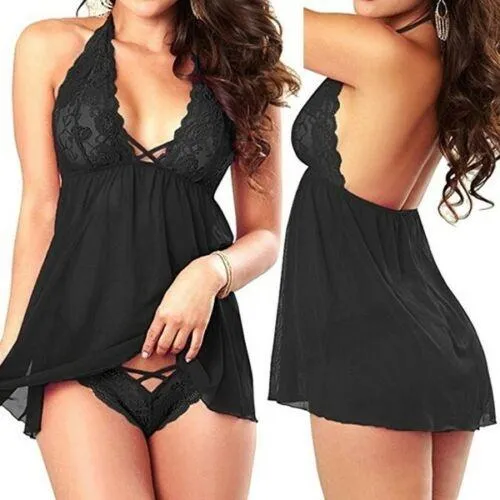 Lace Halter Top Nighty w/ Matching Panties