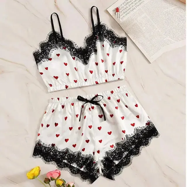 Lace Satin Silk Pajamas Set