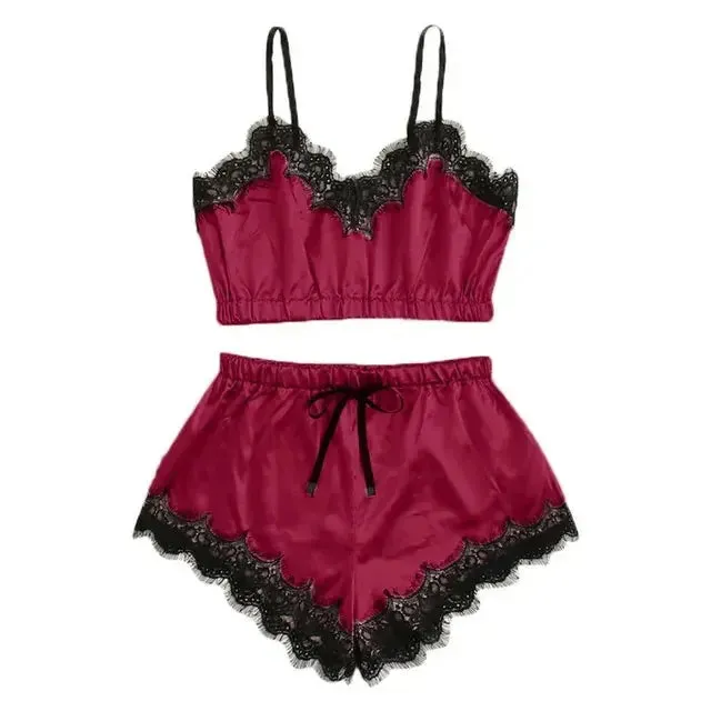 Lace Satin Silk Pajamas Set