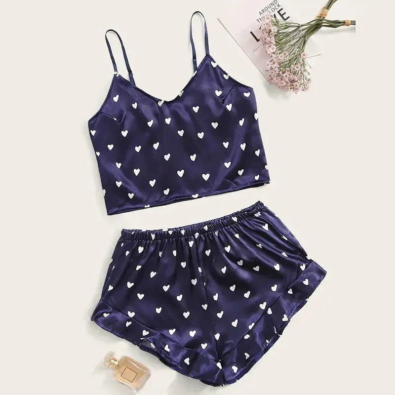 Lace Satin Silk Pajamas Set