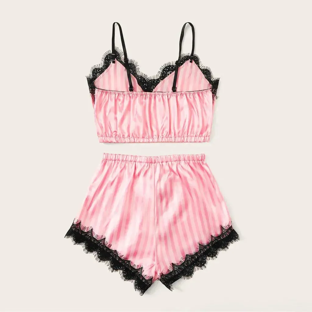 Lace Satin Silk Pajamas Set