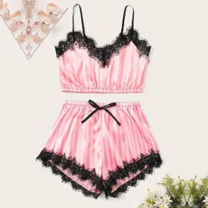 Lace Satin Silk Pajamas Set