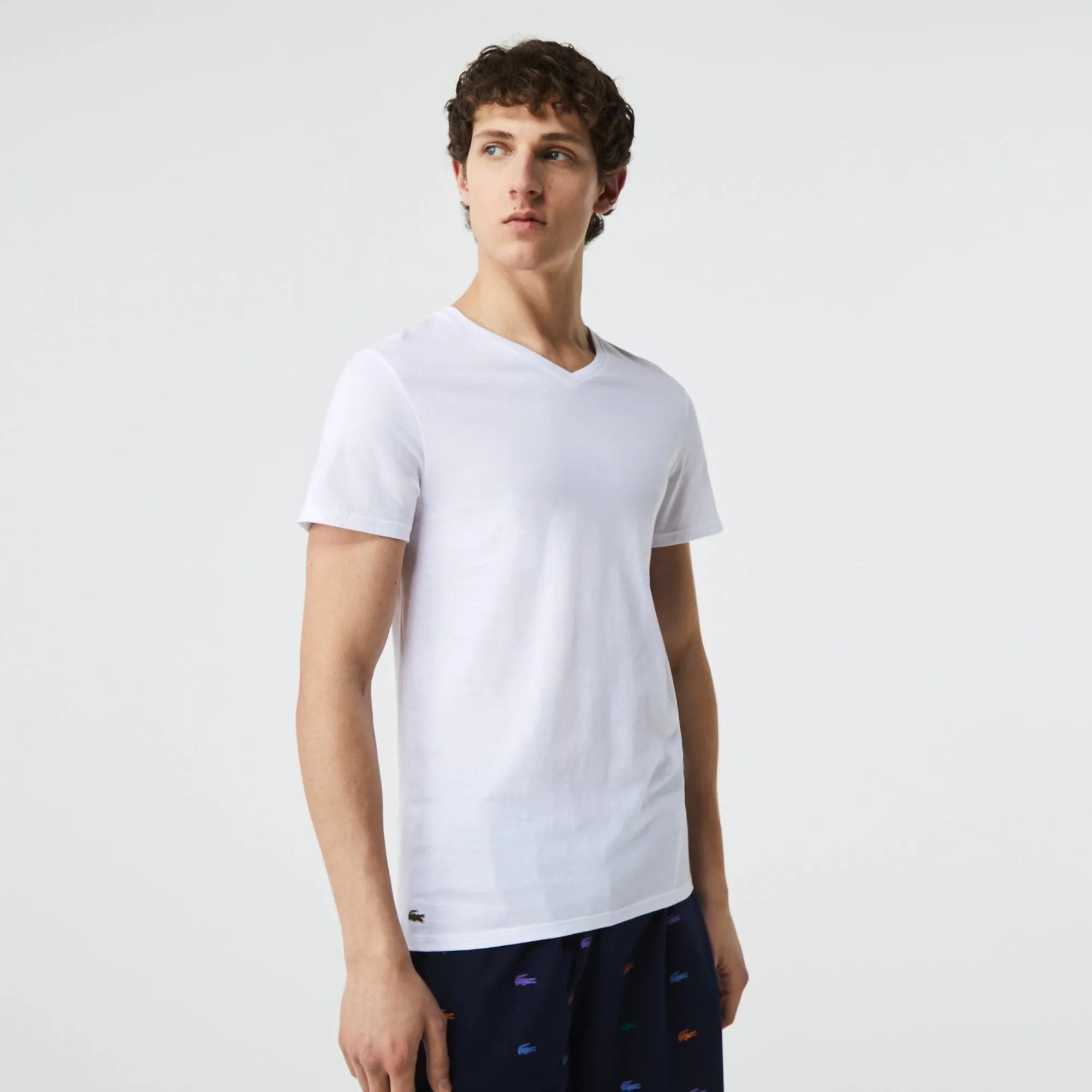 Lacoste T-Shirt - V-neck Slim Fit 3-Pack - White - TH3444