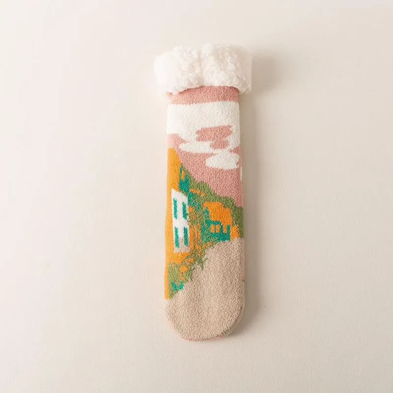 Lamb cashmere stockings children's winter thickened warm home sleep stockings silicone antiskid floor stockings middle tube women's stockings antifreeze