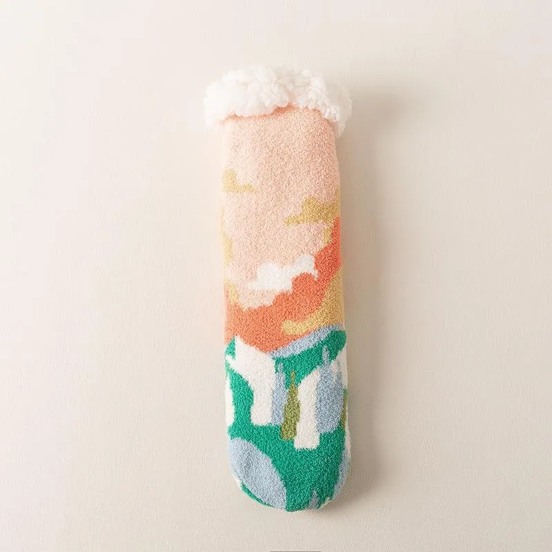Lamb cashmere stockings children's winter thickened warm home sleep stockings silicone antiskid floor stockings middle tube women's stockings antifreeze