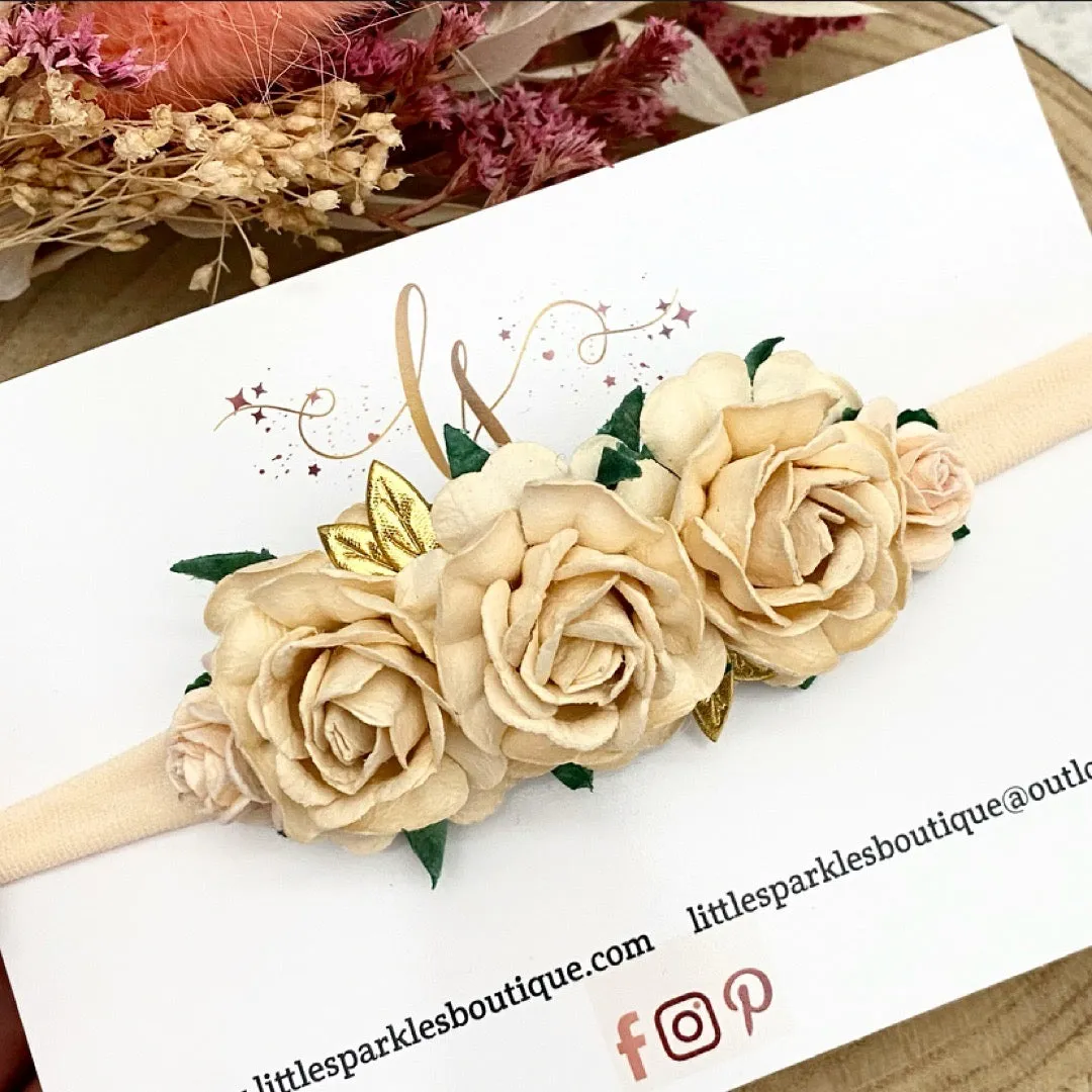 Large Ivory Tea Flower Headband