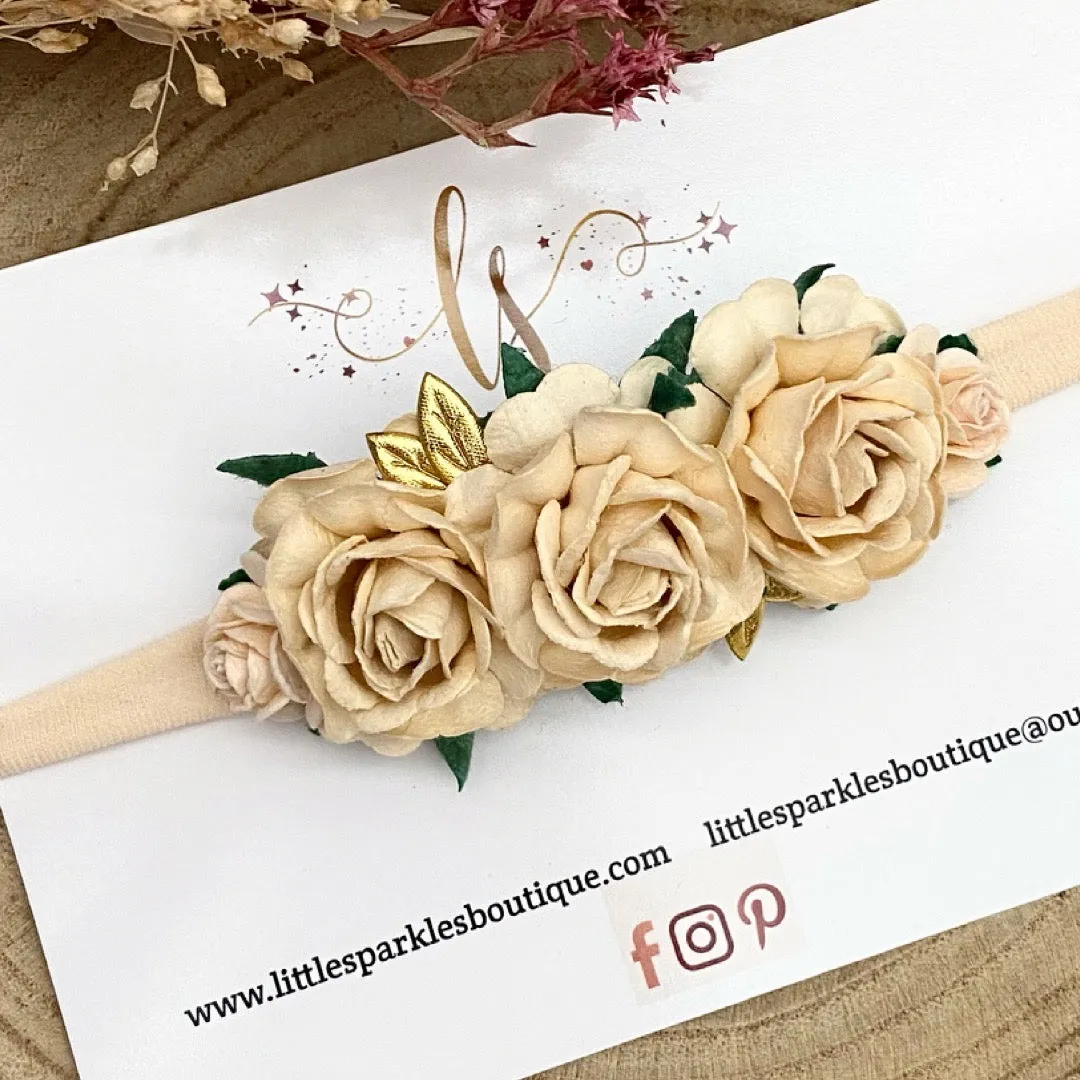 Large Ivory Tea Flower Headband