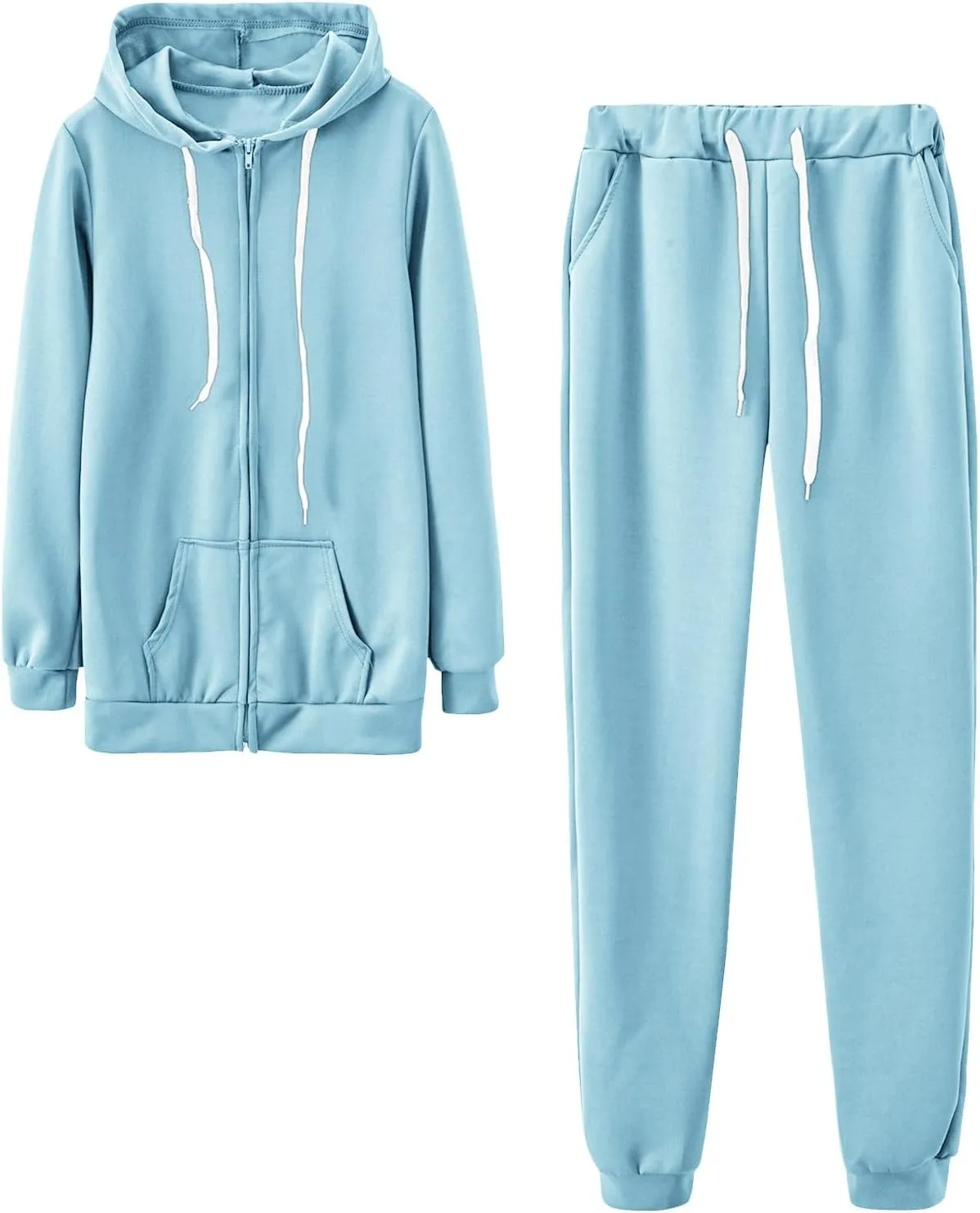 Lastesso Women Track Suits 2 Piece Set Solid Loose Sweatsuit Outfits Long Sleeve Jackets Hood Baggy Sweatpants Soft Outwear