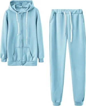 Lastesso Women Track Suits 2 Piece Set Solid Loose Sweatsuit Outfits Long Sleeve Jackets Hood Baggy Sweatpants Soft Outwear