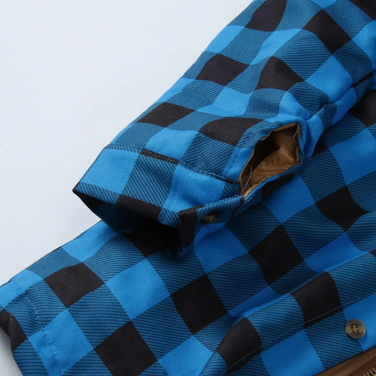 LCMTWX Mens Plaid Flannel Jacket Print Hooded Zipper Pocket Long Sleeve Shirt Patchwork Jacket Loose Fleece Button Down
