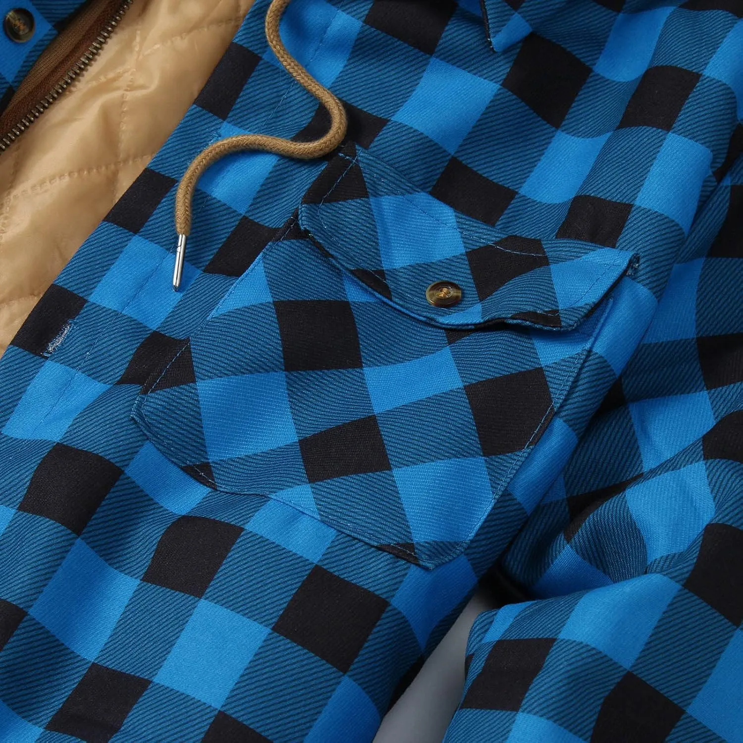 LCMTWX Mens Plaid Flannel Jacket Print Hooded Zipper Pocket Long Sleeve Shirt Patchwork Jacket Loose Fleece Button Down