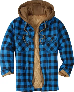 LCMTWX Mens Plaid Flannel Jacket Print Hooded Zipper Pocket Long Sleeve Shirt Patchwork Jacket Loose Fleece Button Down