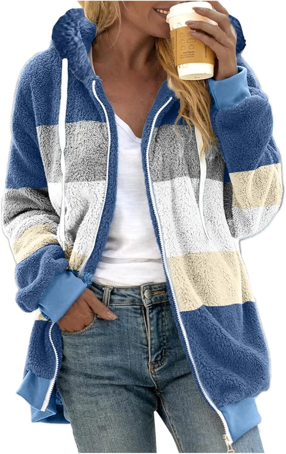 LCMTWX Winter Coats for Women 2023 Trendy Cute Hooded Pullover Sweatershirt Solid Artificial Full Zip Long Sleeve Casual