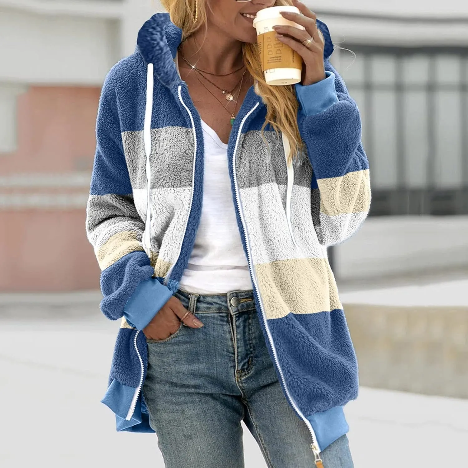 LCMTWX Winter Coats for Women 2023 Trendy Cute Hooded Pullover Sweatershirt Solid Artificial Full Zip Long Sleeve Casual