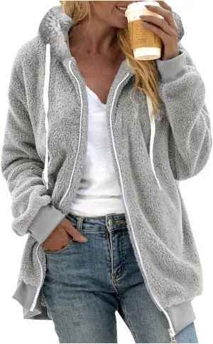 LCMTWX Winter Coats for Women 2023 Trendy Cute Hooded Pullover Sweatershirt Solid Artificial Full Zip Long Sleeve Casual