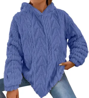 LCMTWX Womens 2023 Winter Fuzzy Fleece Jacket Solid Hooded Thickened Jacquard Long Sleeve Solid Oversized Fuzzy Fleece Fall