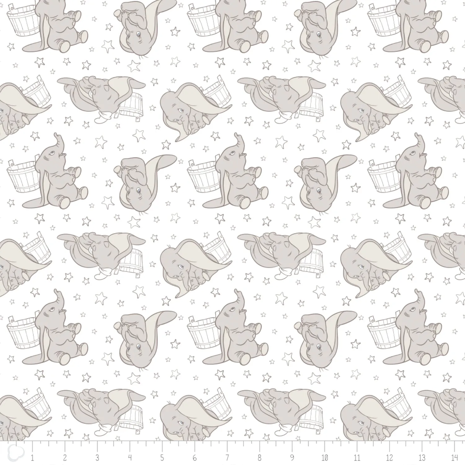 Licensed Disney Dumbo Elephant Stars in Dark Taupe Cotton Fabric