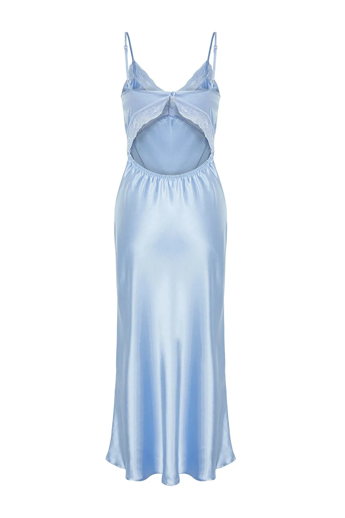 Light Blue Lace Detailed Satin Woven Nightgown