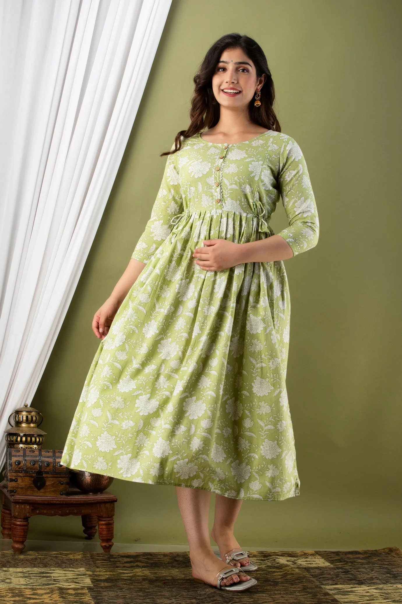 Light Green Maternity Baby Feeding Dress