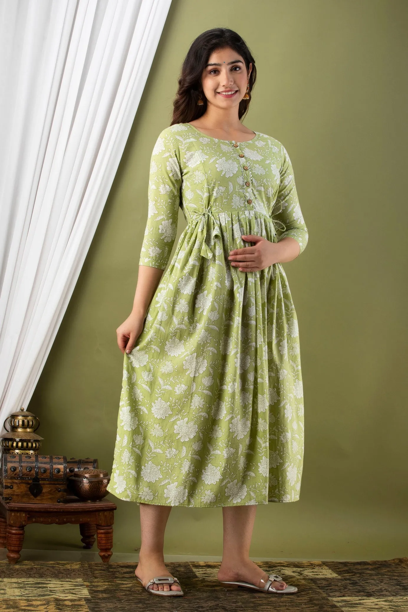 Light Green Maternity Baby Feeding Dress