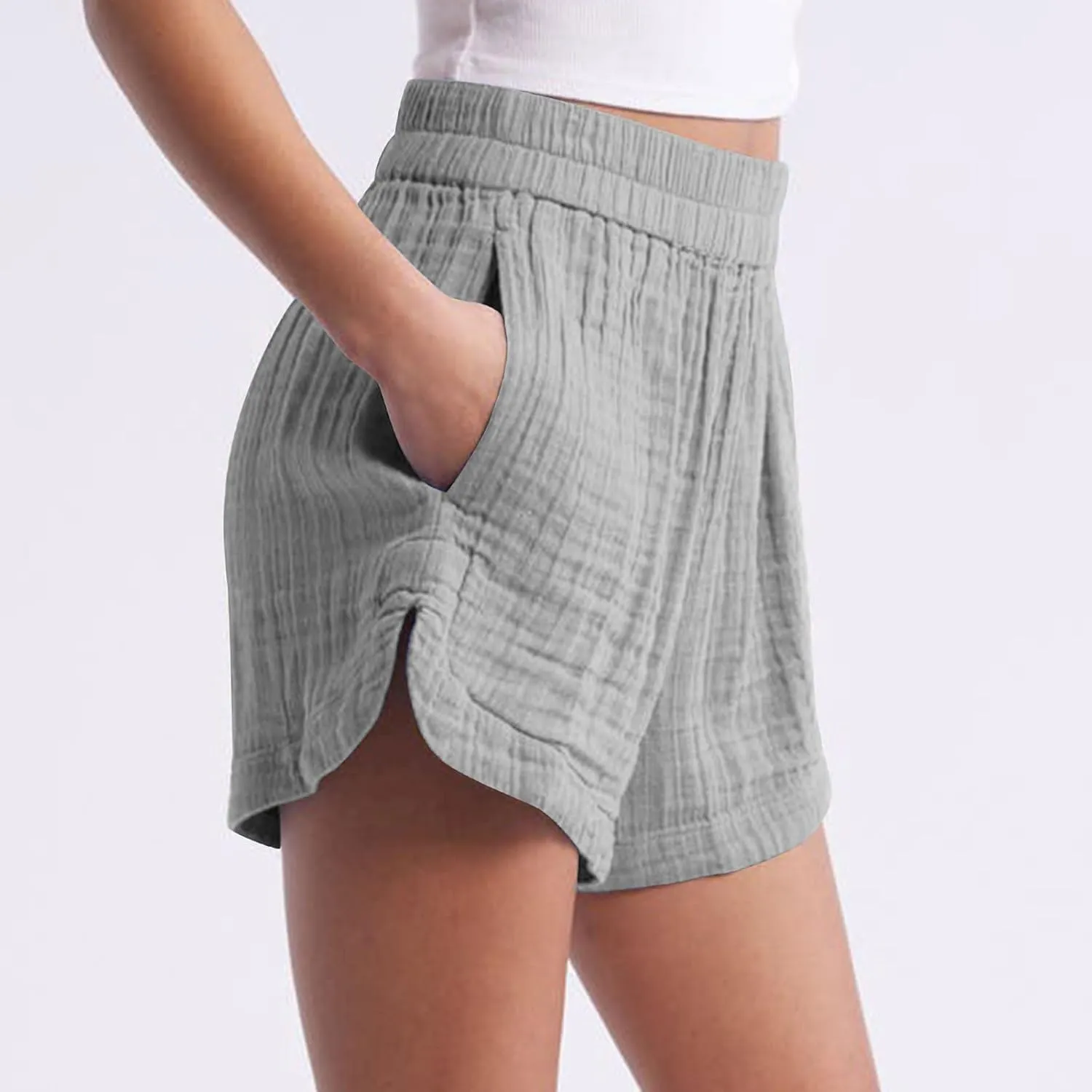 Linen Boxer Shorts for Women Comfy Summer Elastic Waist Pjs Bottoms Loose Sleepwear Lounge Pajama Shorts with Pockets