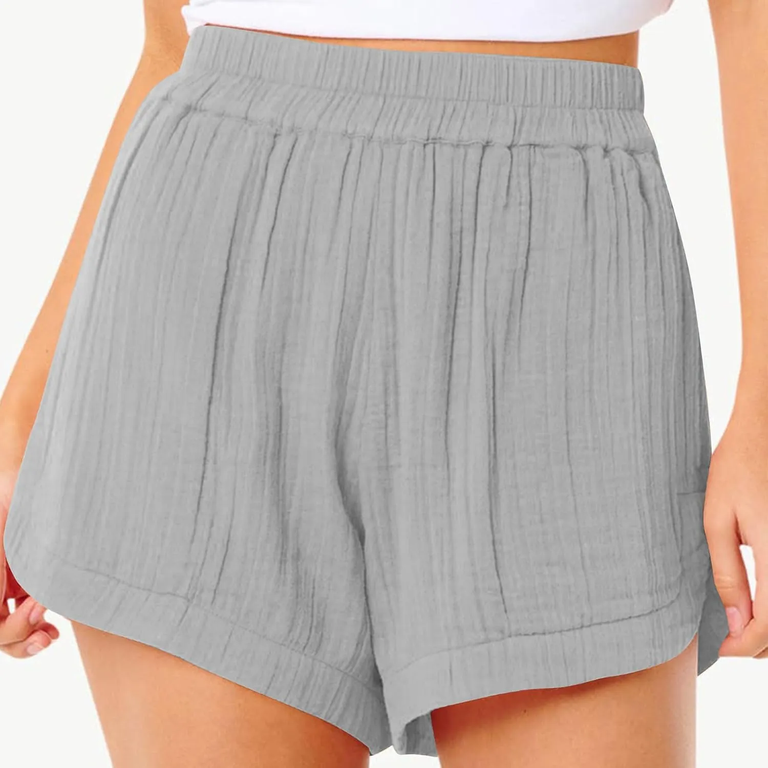 Linen Boxer Shorts for Women Comfy Summer Elastic Waist Pjs Bottoms Loose Sleepwear Lounge Pajama Shorts with Pockets