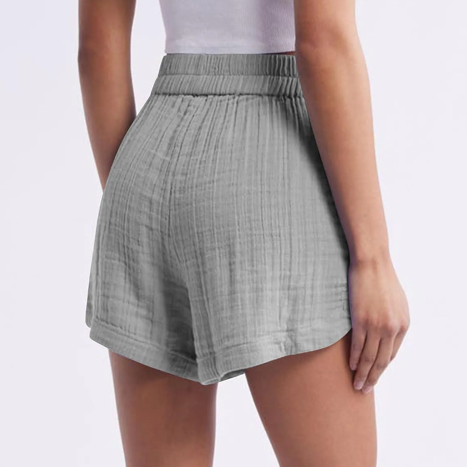 Linen Boxer Shorts for Women Comfy Summer Elastic Waist Pjs Bottoms Loose Sleepwear Lounge Pajama Shorts with Pockets