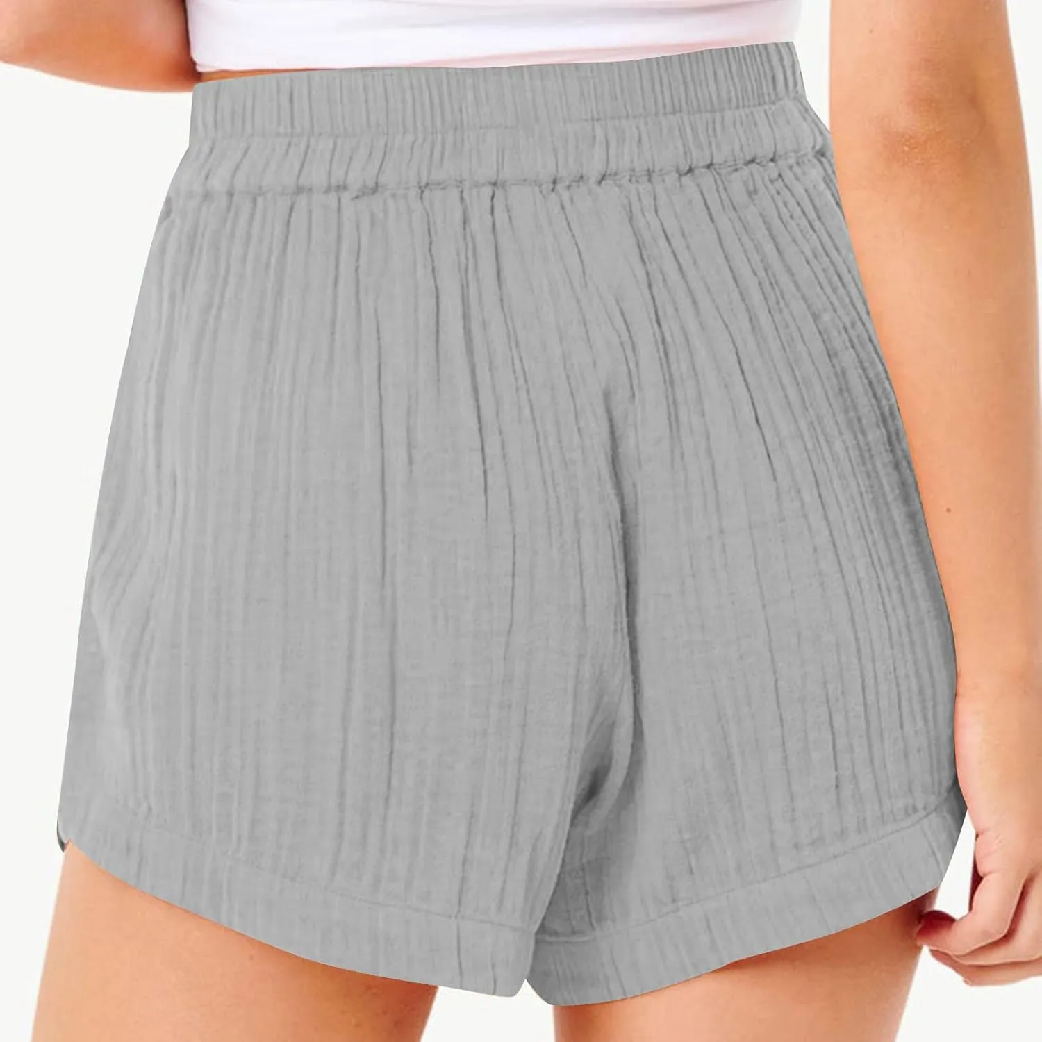 Linen Boxer Shorts for Women Comfy Summer Elastic Waist Pjs Bottoms Loose Sleepwear Lounge Pajama Shorts with Pockets