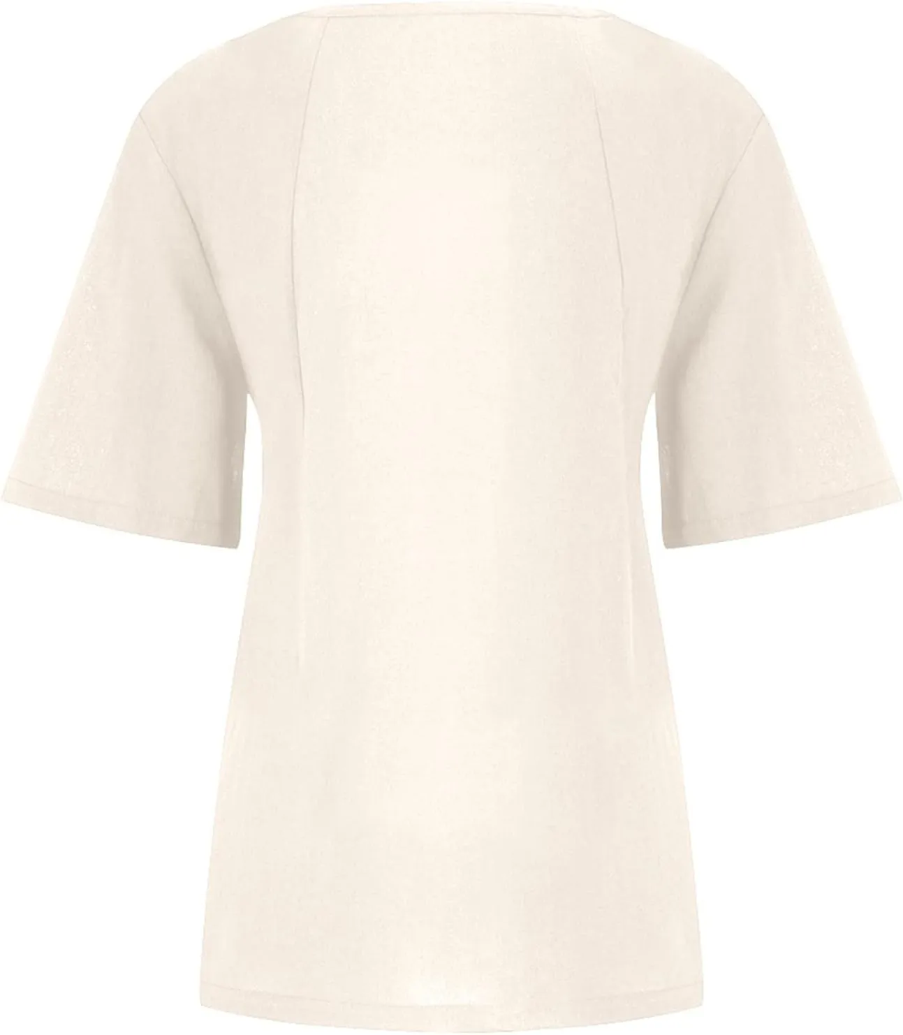 Linen Shirt Women,Short Sleeve 2024 Summer Blouses Round Neck Boho Blouse Button Down T Shirt Floral Print Top
